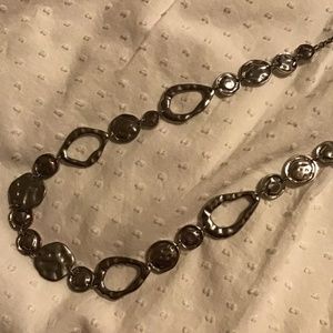 Silver hammered dot oval multi link necklace euc